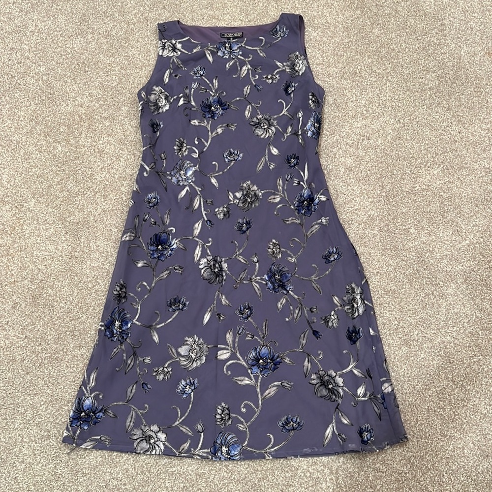 Vintage Sleeveless Floral Velvet Dress Size 6
